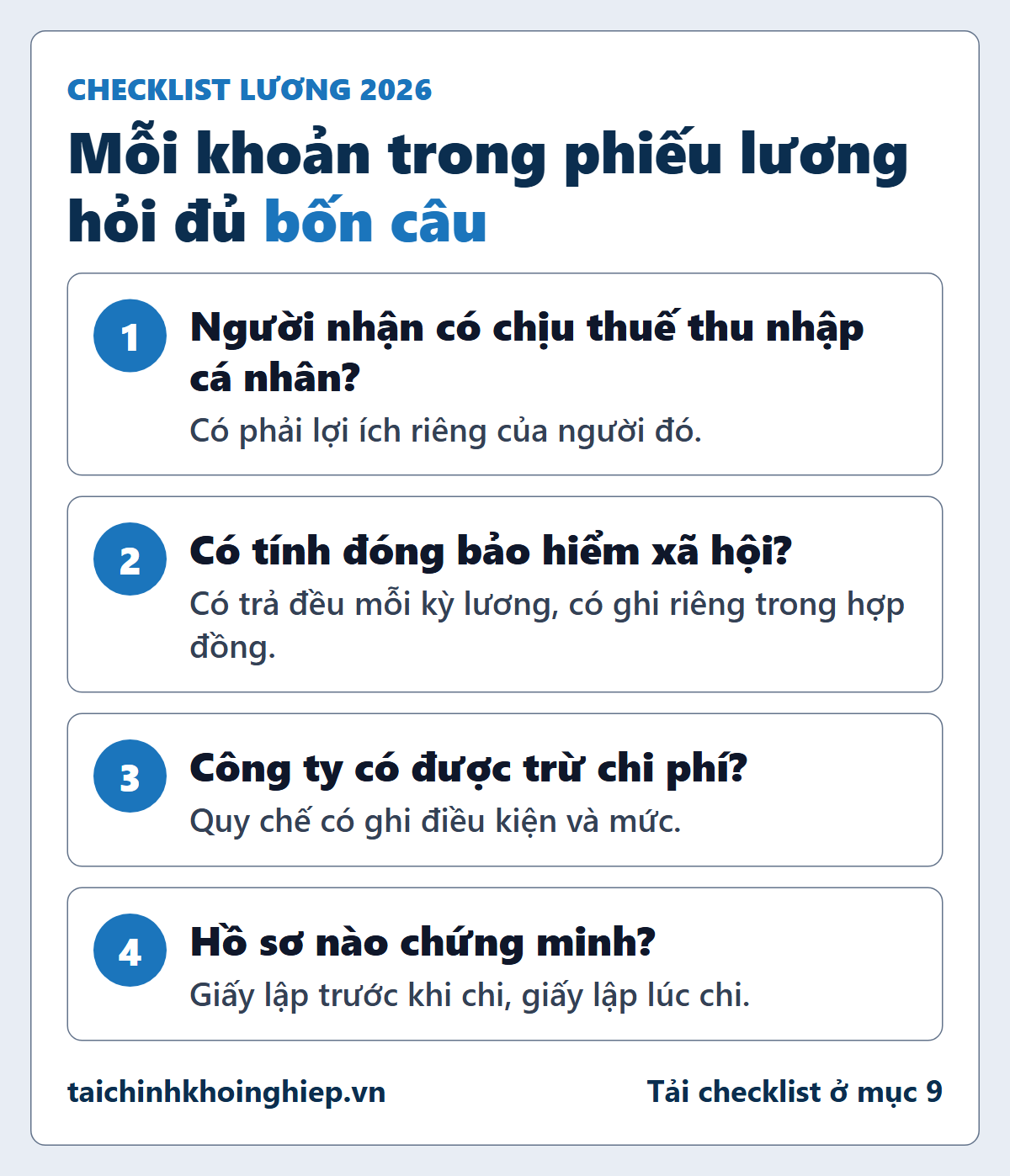 Bốn câu hỏi cho mỗi khoản trong phiếu lương